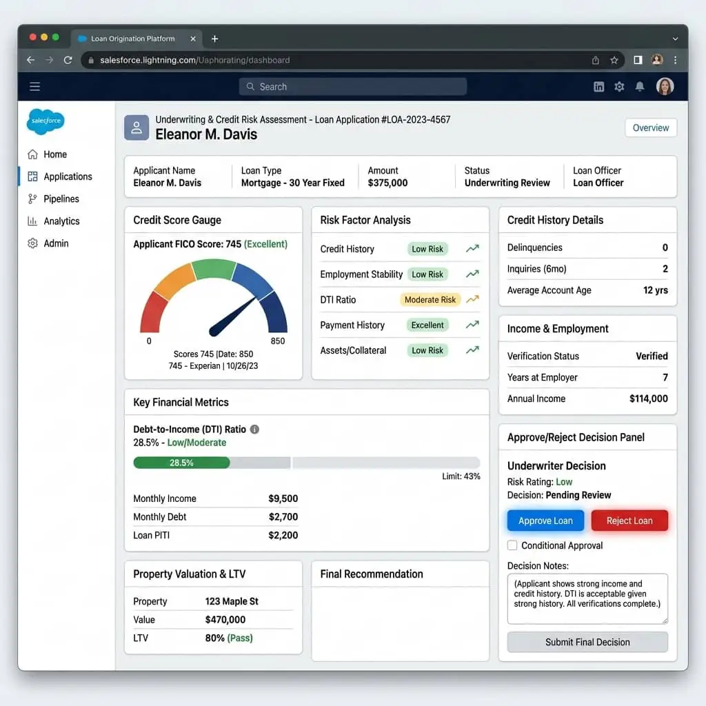 Loan Pipeline Kanban Board — Salesforce loan origination platform UI
