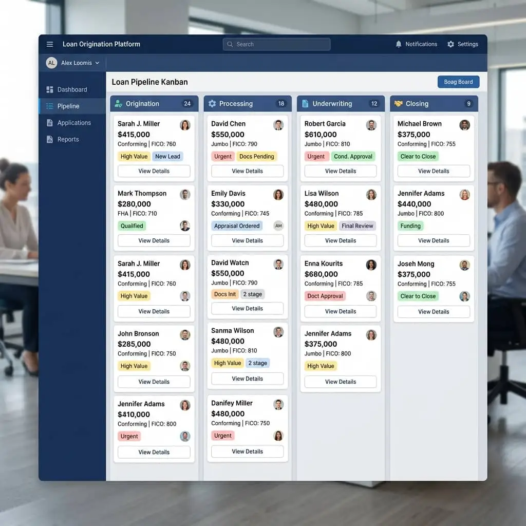 Underwriting & Risk Assessment Dashboard — Salesforce loan origination platform UI